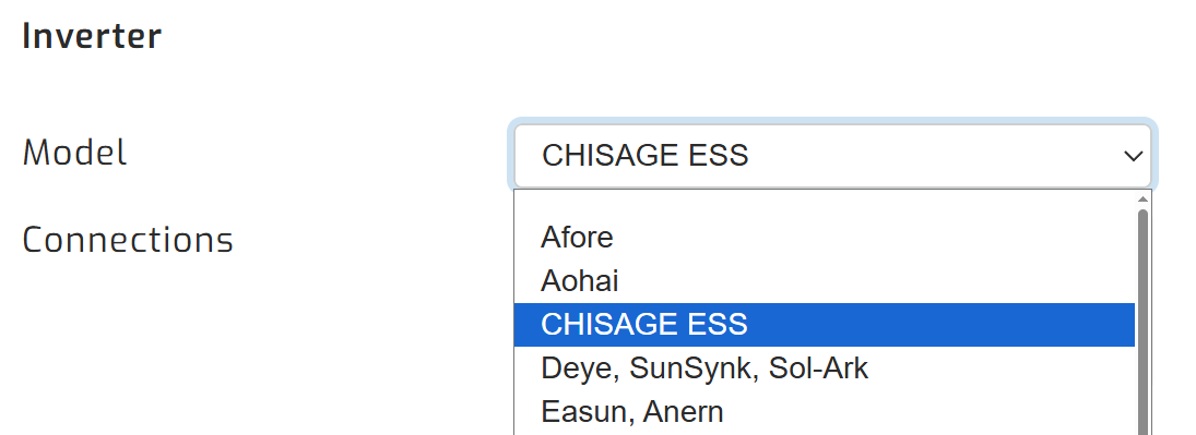 SolarAssistant CHISAGE ESS inverter selection
