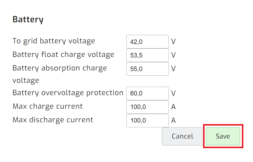 Save inverter setting