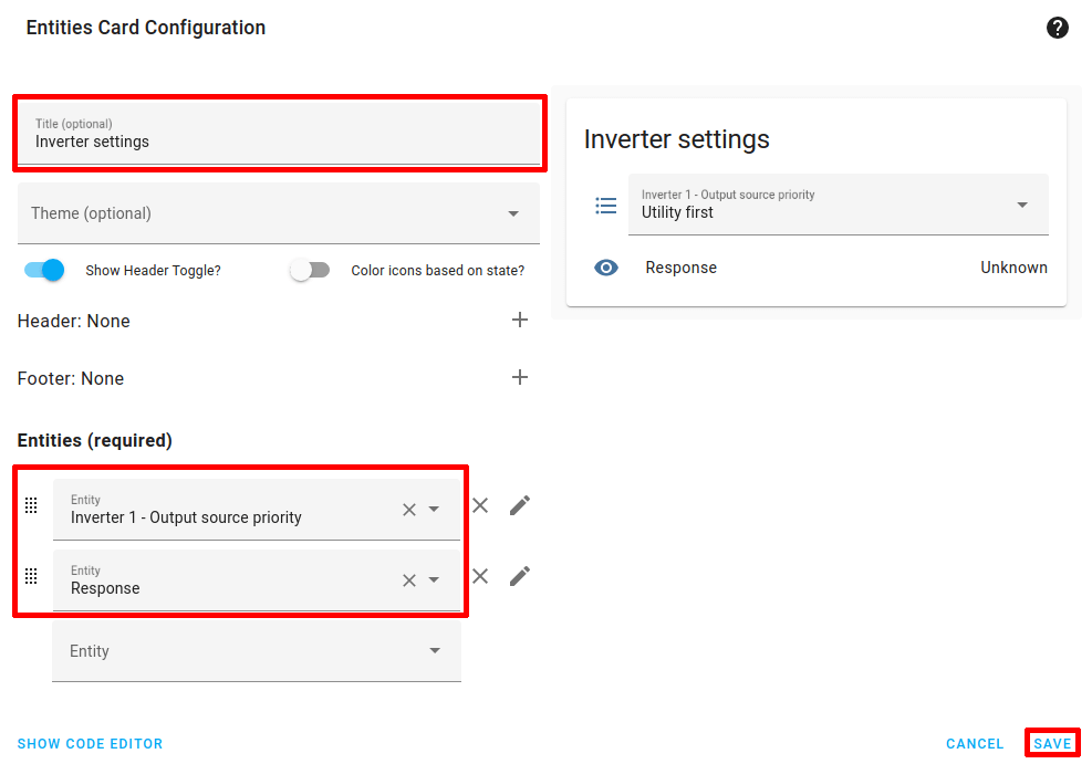 Configure entities card on Home Assistant discovery