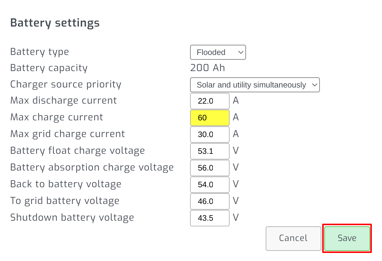 Save inverter setting
