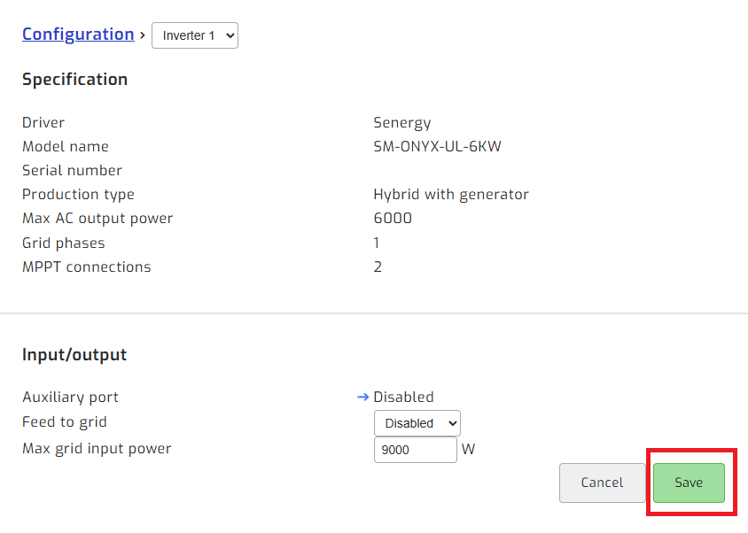 Save inverter setting