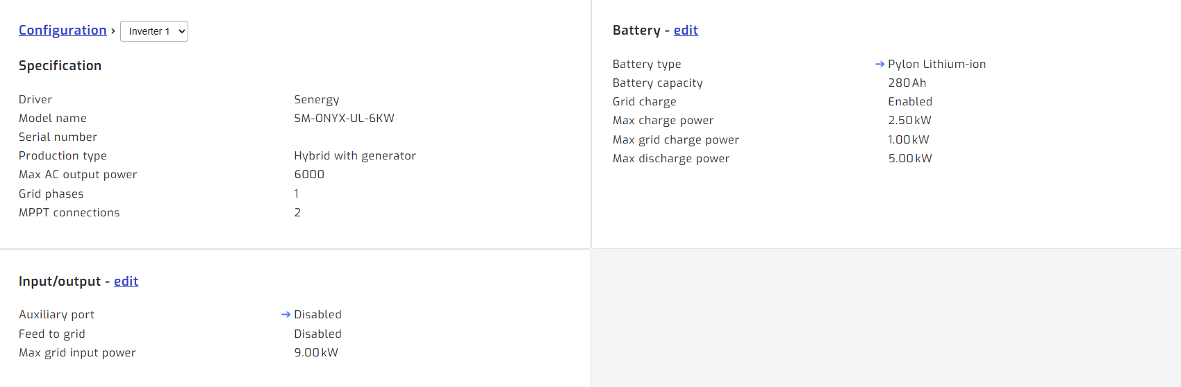 Edit inverter setting