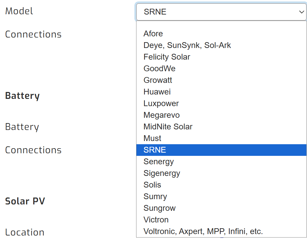 SRNE inverter selection