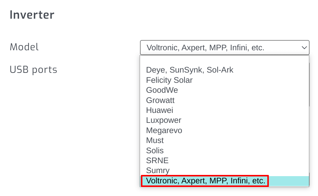 SolarAssistant Voltronic inverter selection